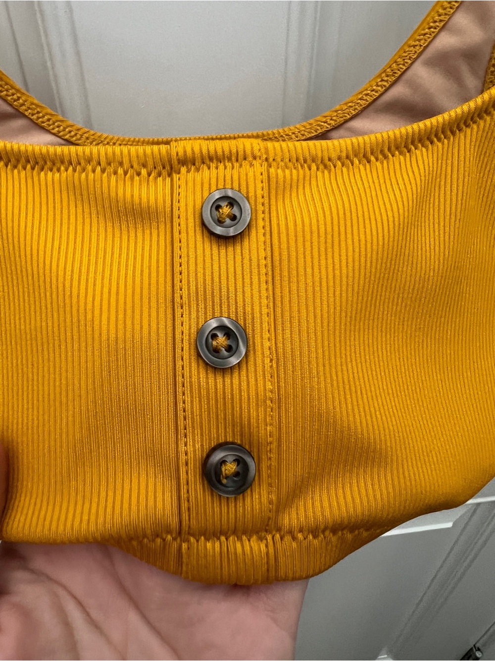 Madewell Second Wave Ribbed Button Front Bikini Top Mustard Yellow Small - Picture 2 of 5